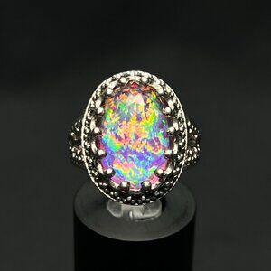 Rainbow Glass Stone Statement Ring